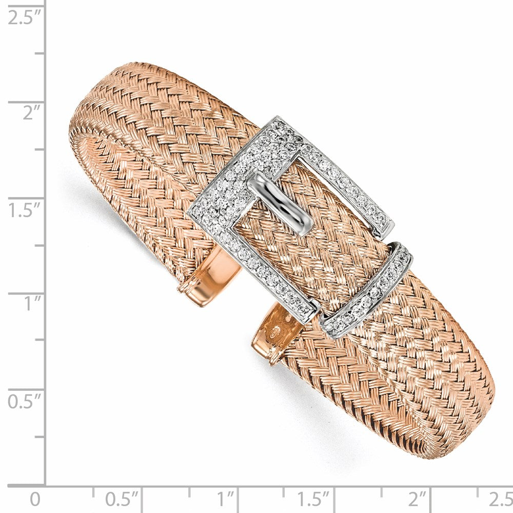 Ss/vergoldet Sterlingsilber Rose Vergoldet Zirkonia Poliert Geflochten Manschette Armreif