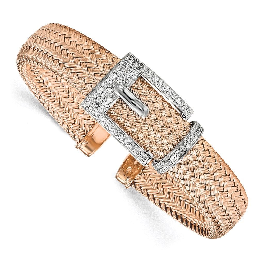 Ss/vergoldet Sterlingsilber Rose Vergoldet Zirkonia Poliert Geflochten Manschette Armreif