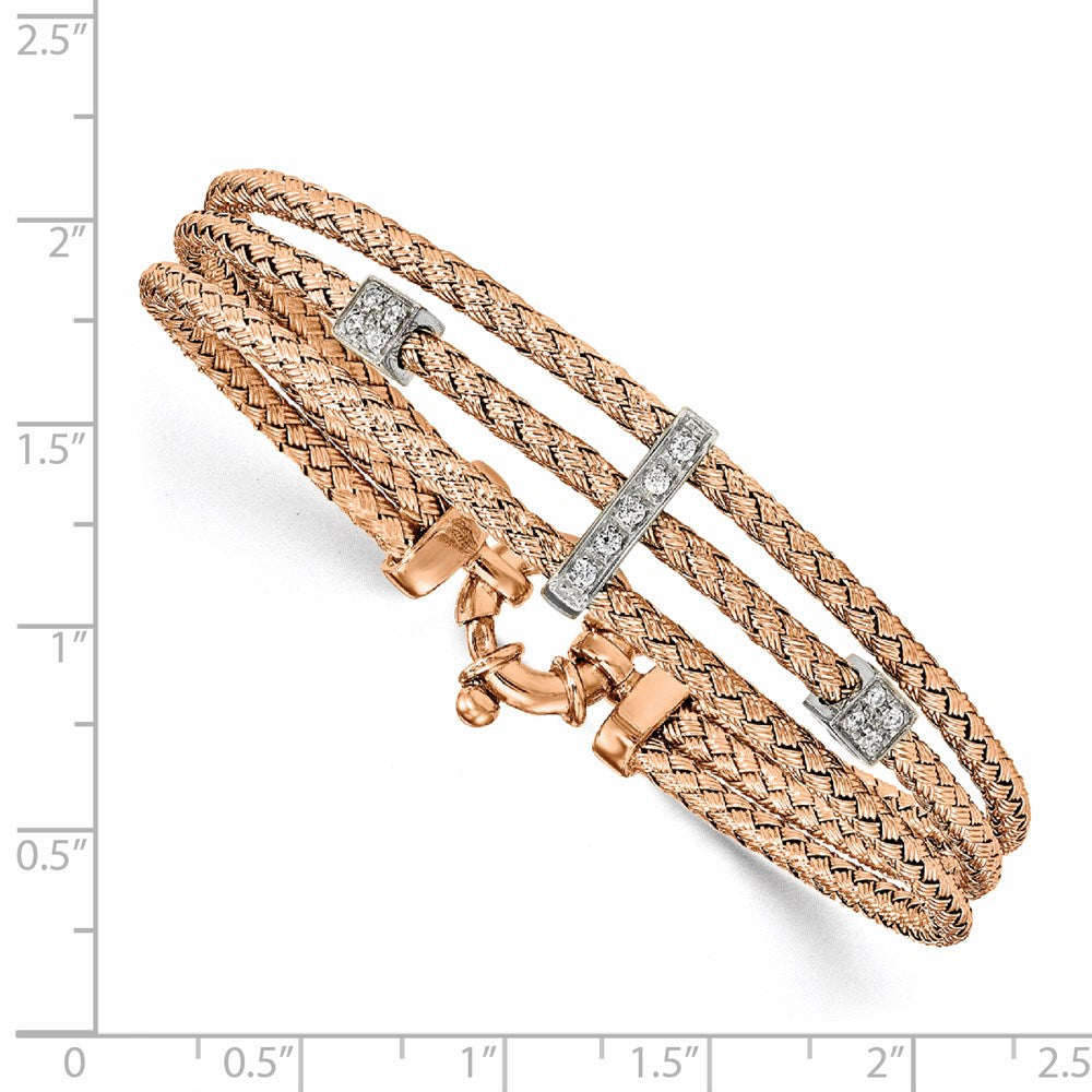 7.5 Zoll Sterlingsilber Rose Vergoldet Zirkonia Poliert Geflochten Armband