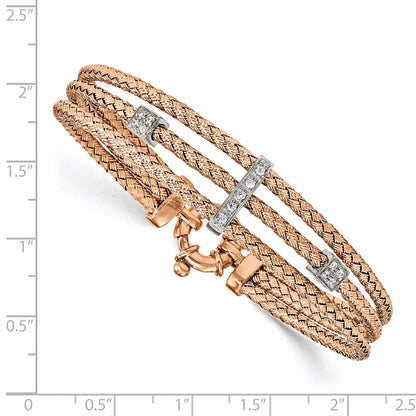 7.5 Zoll Sterlingsilber Rose Vergoldet Zirkonia Poliert Geflochten Armband