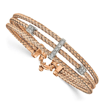 7.5 Zoll Sterlingsilber Rose Vergoldet Zirkonia Poliert Geflochten Armband