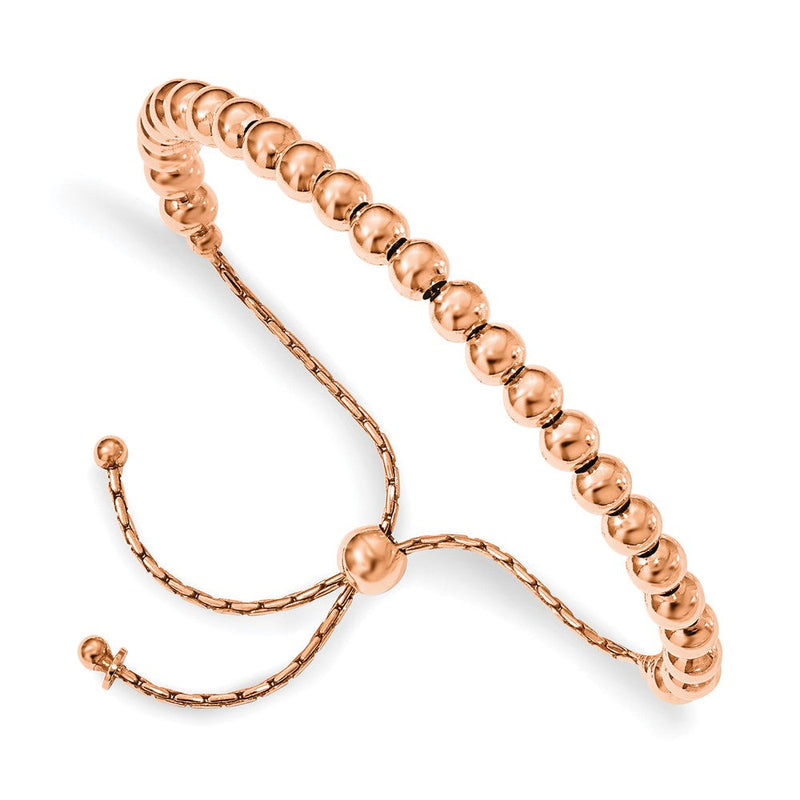 9 Zoll Sterlingsilber Roséfarben Poliert Gekugelt Verstellbar Armband