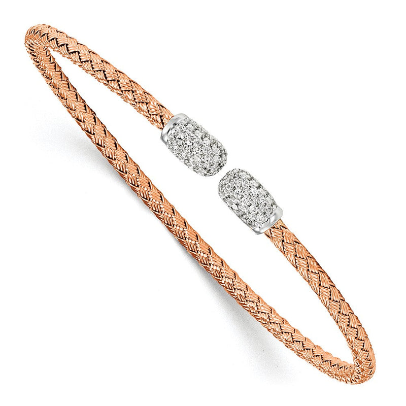 Sterlingsilber Rhodiniert Rose Vergoldet Zirkonia Geflochten Manschette