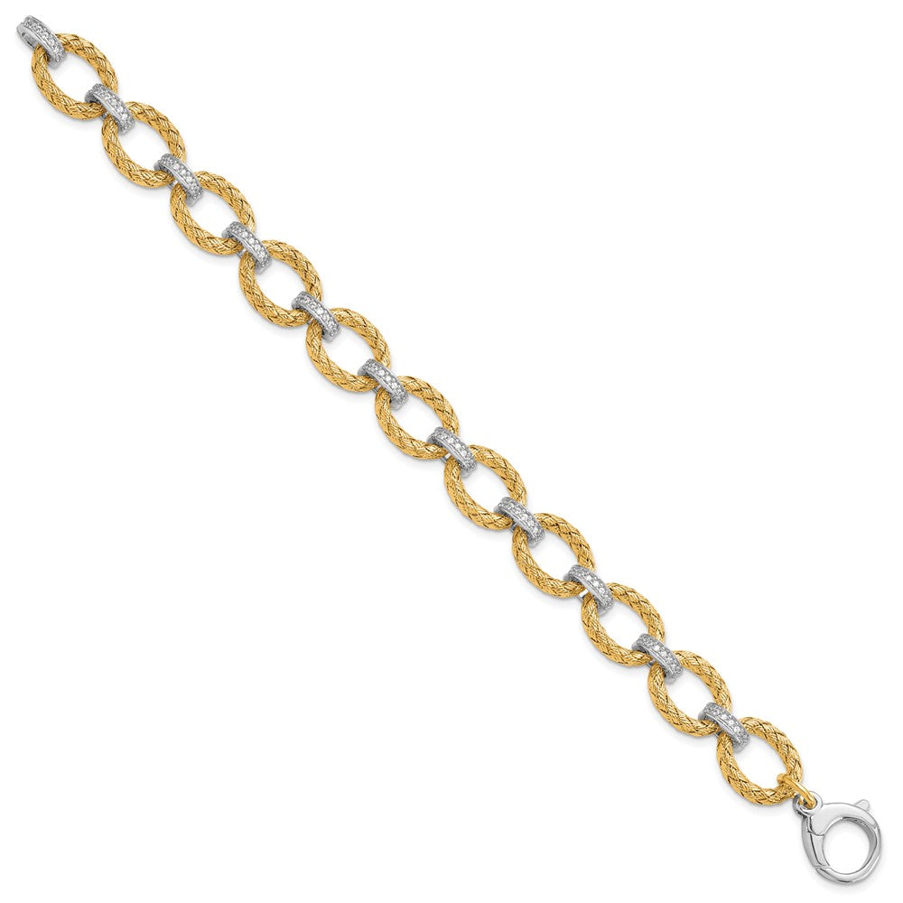 7.25 Zoll Sterlingsilber Rhodiniert Vergoldet Zirkonia Geflochten Glieder Armband