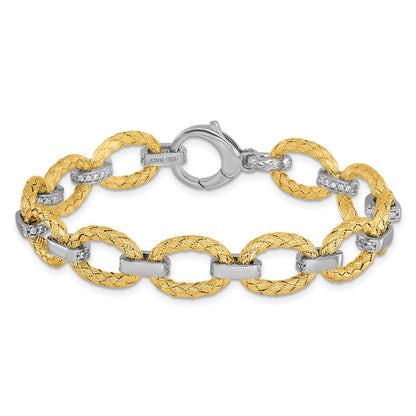 7.25 Zoll Sterlingsilber Rhodiniert Vergoldet Zirkonia Geflochten Glieder Armband