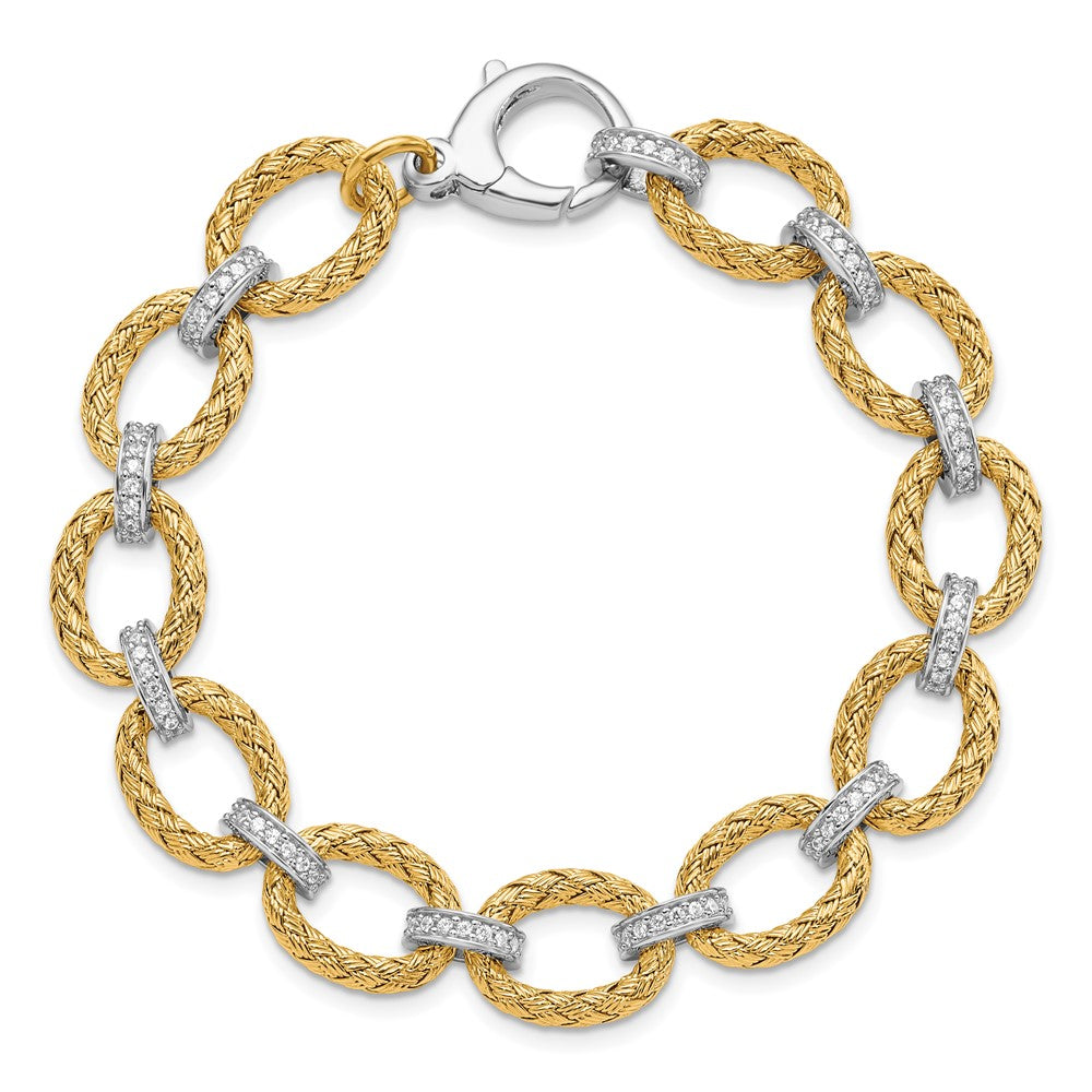 7.25 Zoll Sterlingsilber Rhodiniert Vergoldet Zirkonia Geflochten Glieder Armband