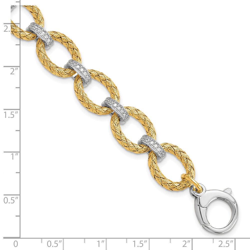 7.25 Zoll Sterlingsilber Rhodiniert Vergoldet Zirkonia Geflochten Glieder Armband