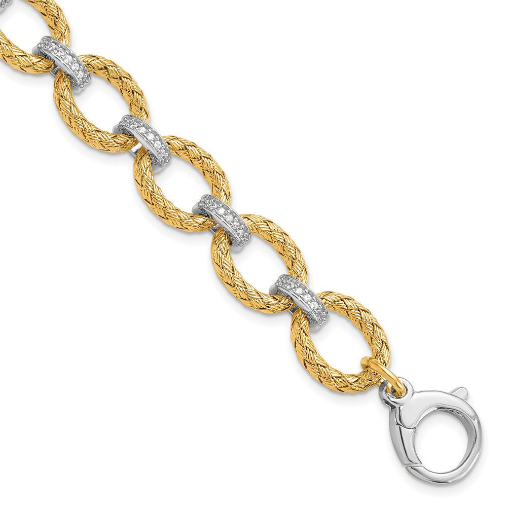 7.25 Zoll Sterlingsilber Rhodiniert Vergoldet Zirkonia Geflochten Glieder Armband