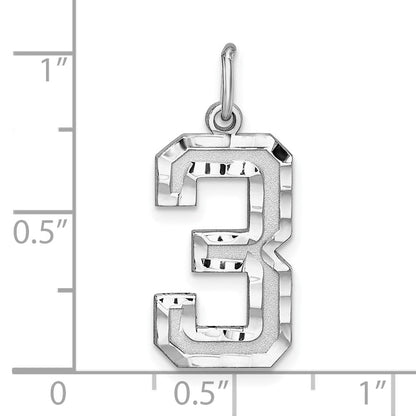 Sterlingsilber Rhodiniert Groß Diamantiert #3 Charm