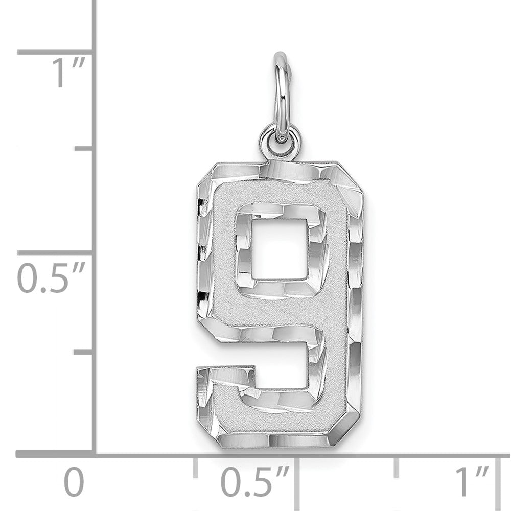 Sterlingsilber Rhodiniert Groß Diamantiert #9 Charm