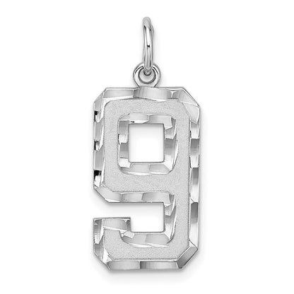 Sterlingsilber Rhodiniert Groß Diamantiert #9 Charm