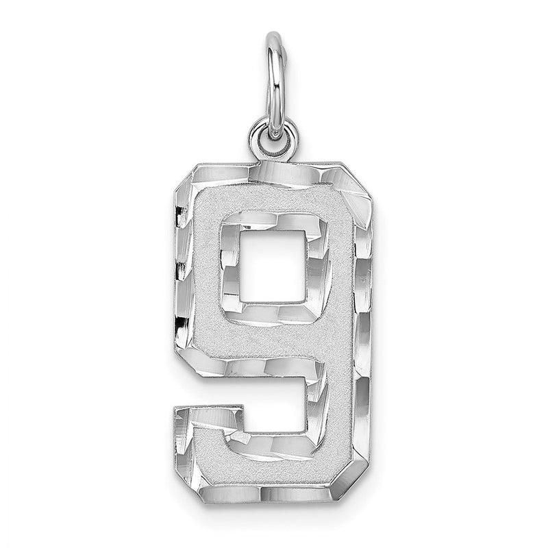 Sterlingsilber Rhodiniert Groß Diamantiert #9 Charm