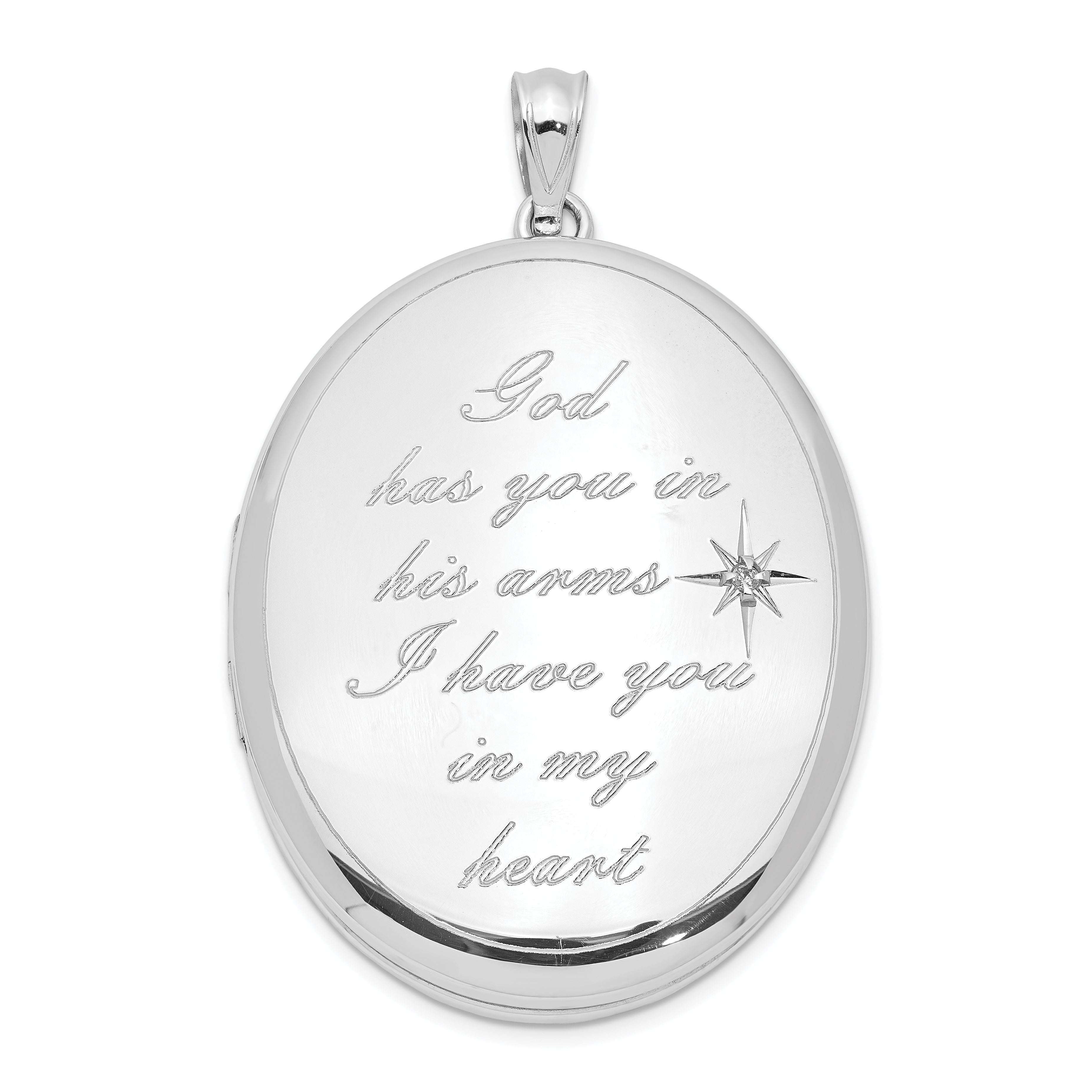 Sterlingsilber Rhodiniert God Has. Diamant Ash Halter Oval Medaillon