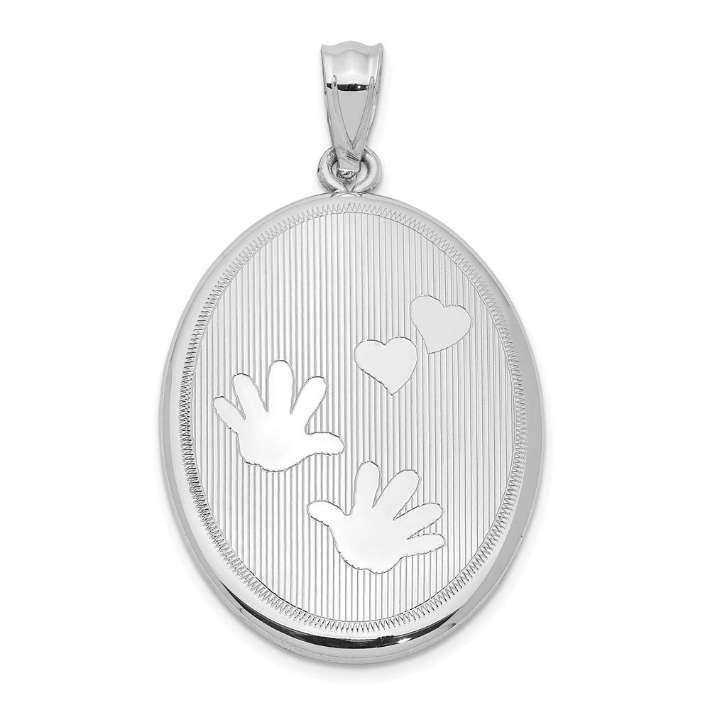 Sterlingsilber Rhodiniert Poliert Hands & Herzen Oval Offen Medaillon