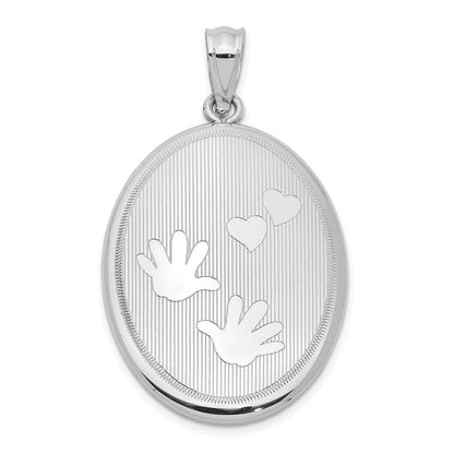 Sterlingsilber Rhodiniert Poliert Hands & Herzen Oval Offen Medaillon