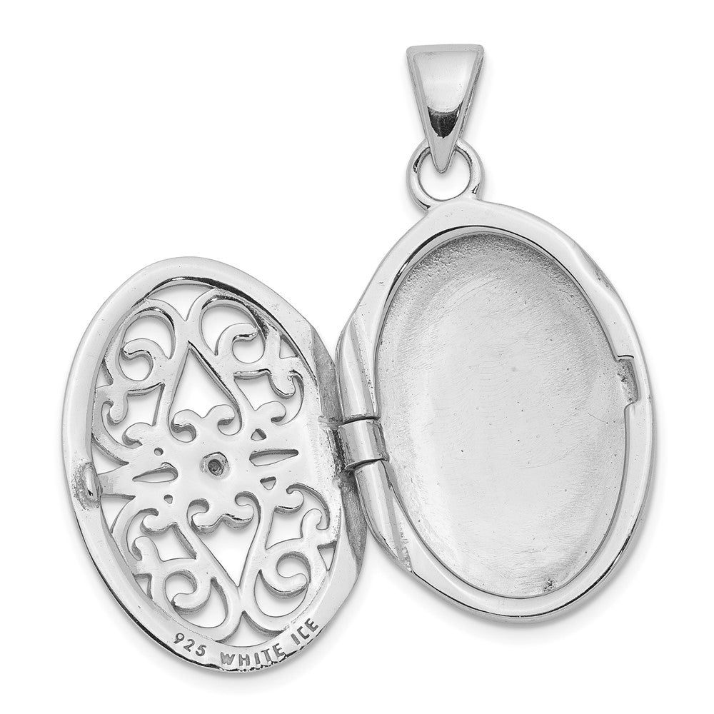 Sterlingsilber Rhodiniert Diamant Akzente Filigran Oval 22mm Medaillon