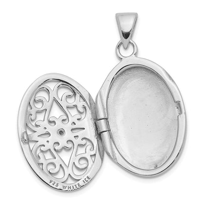 Sterlingsilber Rhodiniert Diamant Akzente Filigran Oval 22mm Medaillon