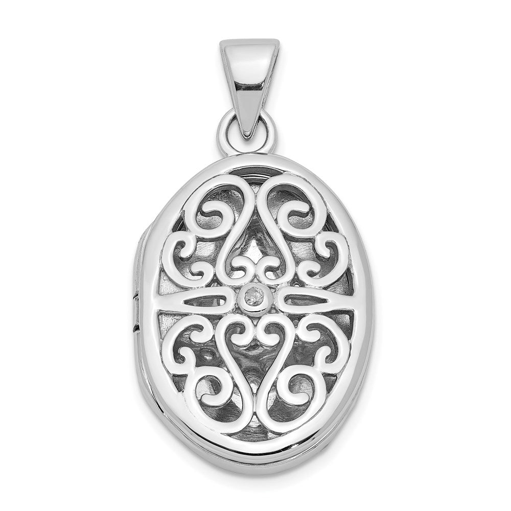 Sterlingsilber Rhodiniert Diamant Akzente Filigran Oval 22mm Medaillon