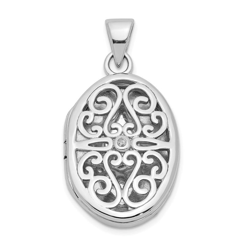 Sterlingsilber Rhodiniert Diamant Akzente Filigran Oval 22mm Medaillon