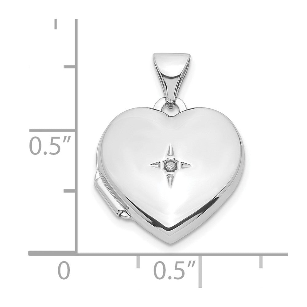Sterlingsilber Rhodiniert Diamant 18 Hängend 15mm Herz Medaillon