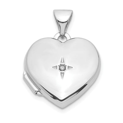 Sterlingsilber Rhodiniert Diamant 18 Hängend 15mm Herz Medaillon