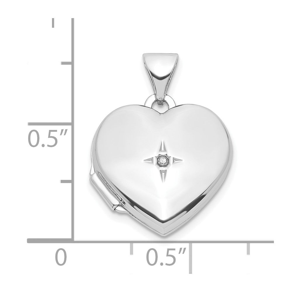 Sterlingsilber Rhodiniert Diamant 21 Hängend 15mm Herz Medaillon