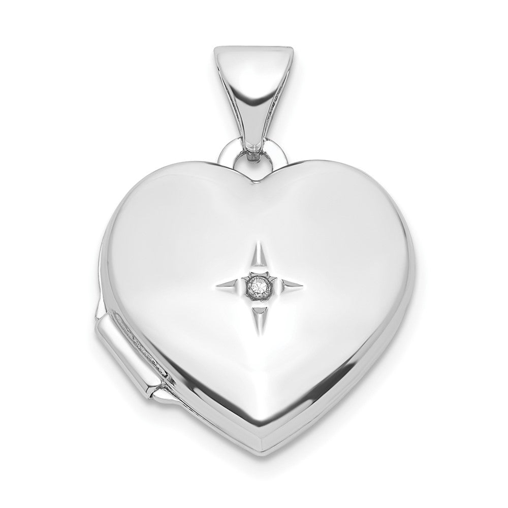 Sterlingsilber Rhodiniert Diamant 21 Hängend 15mm Herz Medaillon