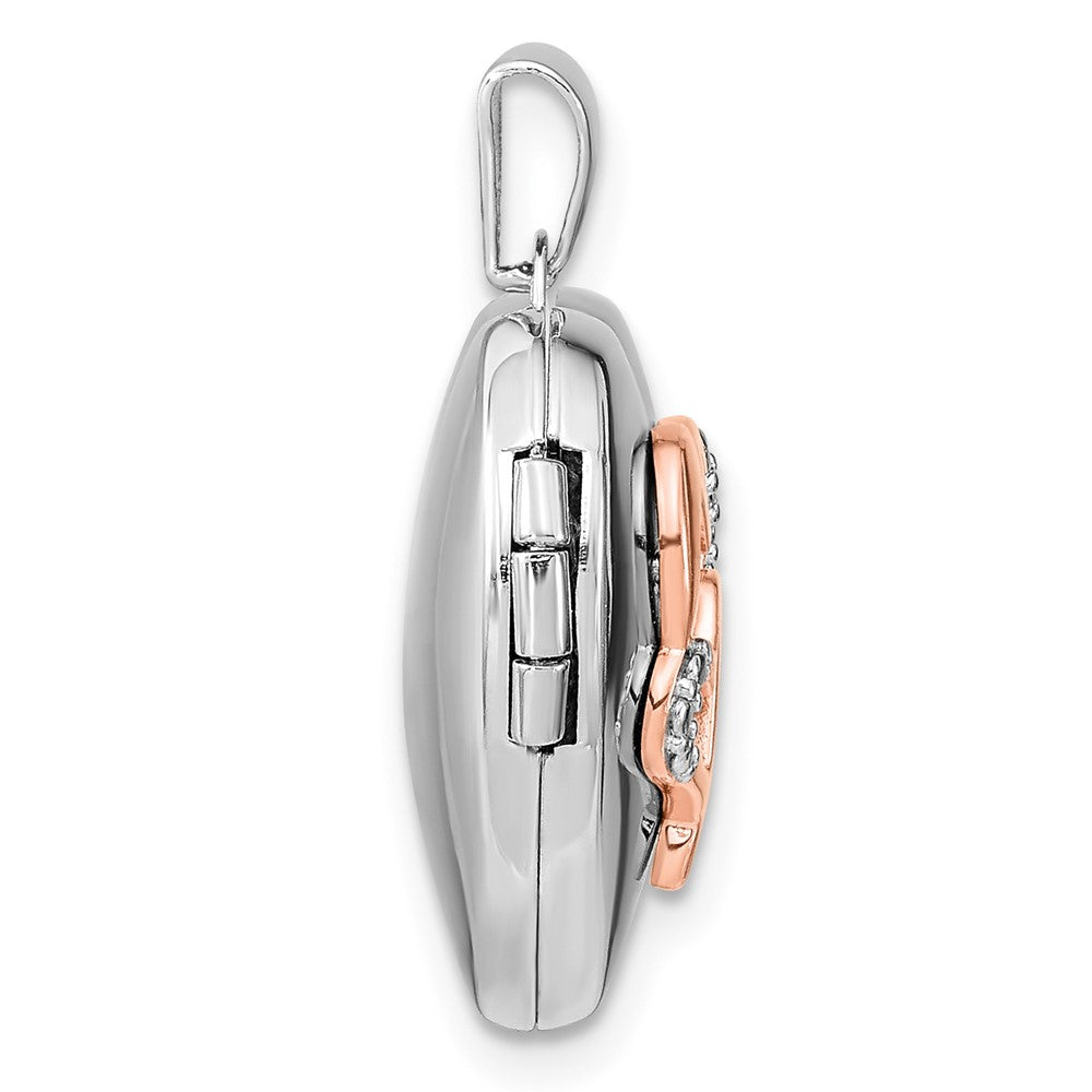 Sterlingsilber Rhodiniert Diamant Rose Rhodium Herzen 18mm Medaillon