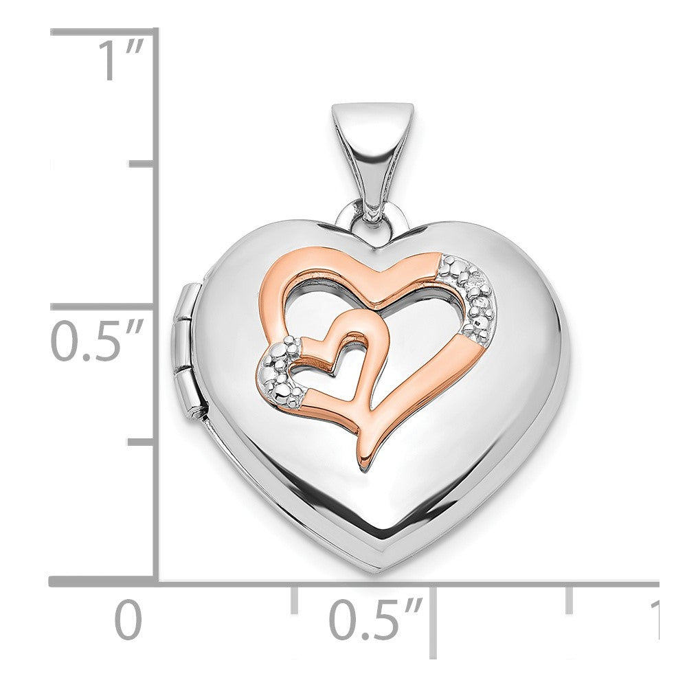 Sterlingsilber Rhodiniert Diamant Rose Rhodium Herzen 18mm Medaillon