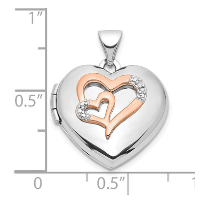 Sterlingsilber Rhodiniert Diamant Rose Rhodium Herzen 18mm Medaillon