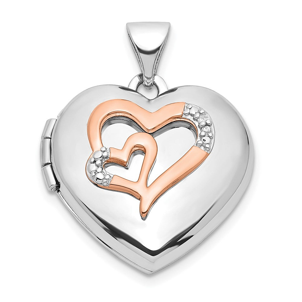 Sterlingsilber Rhodiniert Diamant Rose Rhodium Herzen 18mm Medaillon