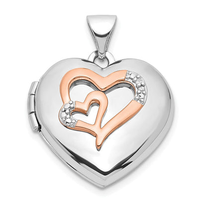 Sterlingsilber Rhodiniert Diamant Rose Rhodium Herzen 18mm Medaillon