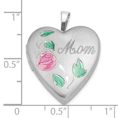 Sterlingsilber Rhodiniert Emailliert Blume mit Mama 20mm Herz Medaillon