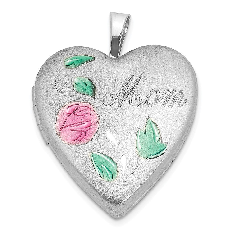 Sterlingsilber Rhodiniert Emailliert Blume mit Mama 20mm Herz Medaillon