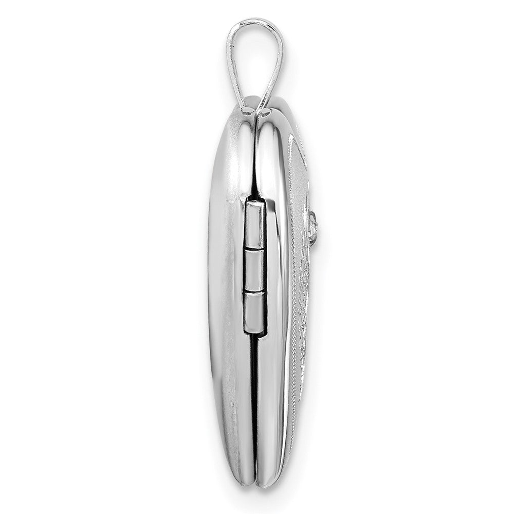 Sterlingsilber Rhodiniert Diamant Flügel mit Herz 20mm Herz Medaillon