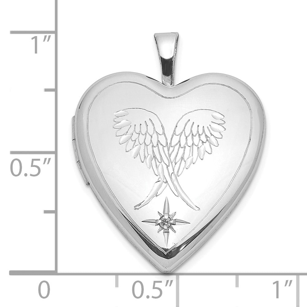 Sterlingsilber Rhodiniert Diamant Flügel 20mm Herz Medaillon