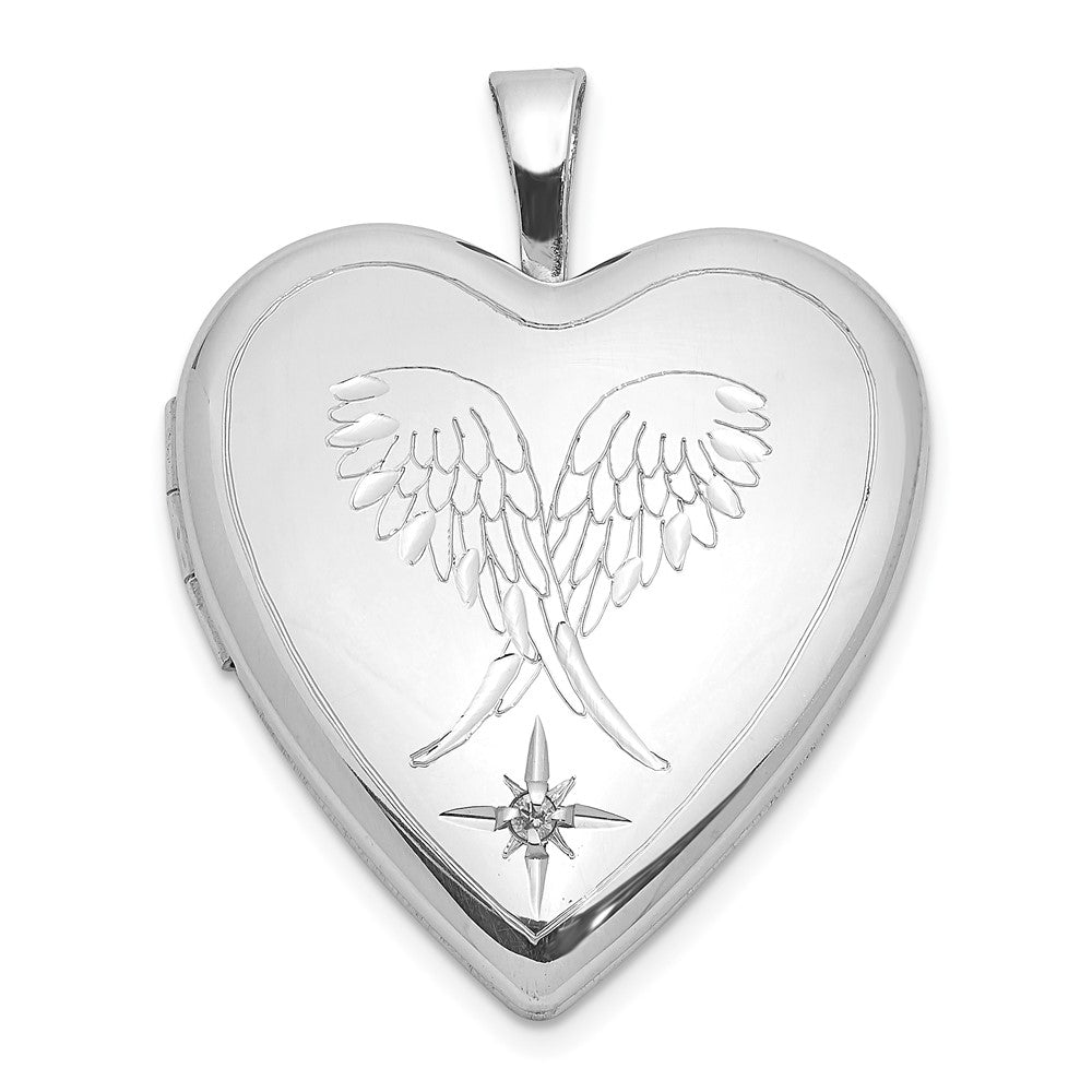 Sterlingsilber Rhodiniert Diamant Flügel 20mm Herz Medaillon