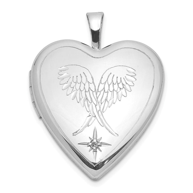 Sterlingsilber Rhodiniert Diamant Flügel 20mm Herz Medaillon