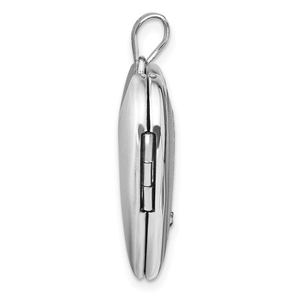 Anhänger aus rhodiniertem Sterlingsilber, satiniertes Herz-Medaillon mit Diamant-Flügeln, 24 mm