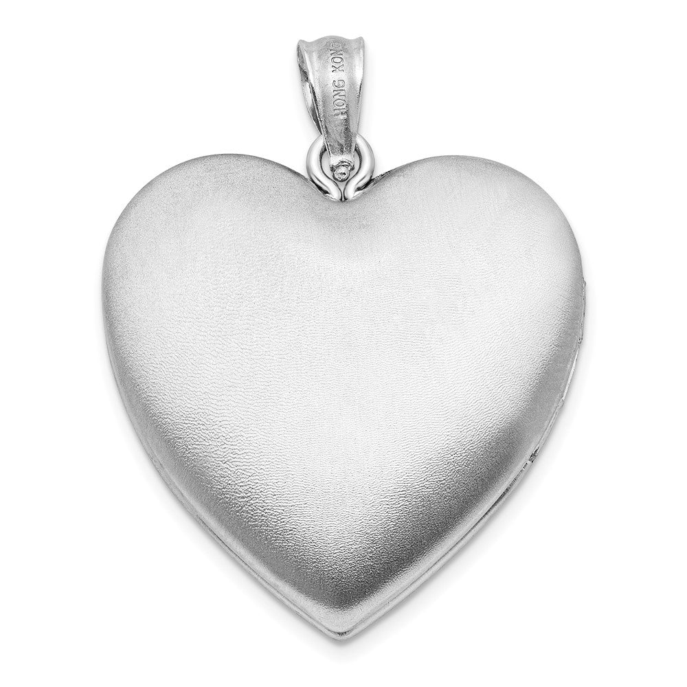 Anhänger aus rhodiniertem Sterlingsilber, satiniertes Herz-Medaillon mit Diamant-Flügeln, 24 mm