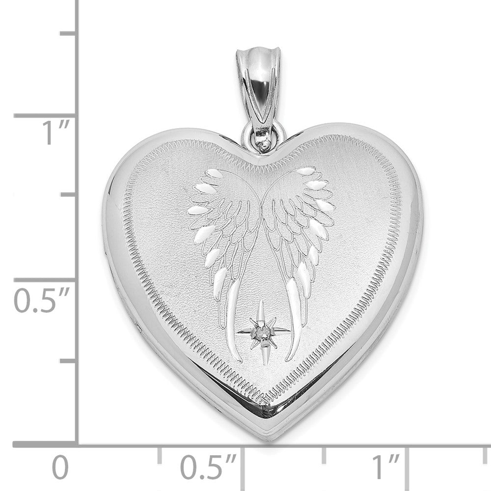 Anhänger aus rhodiniertem Sterlingsilber, satiniertes Herz-Medaillon mit Diamant-Flügeln, 24 mm