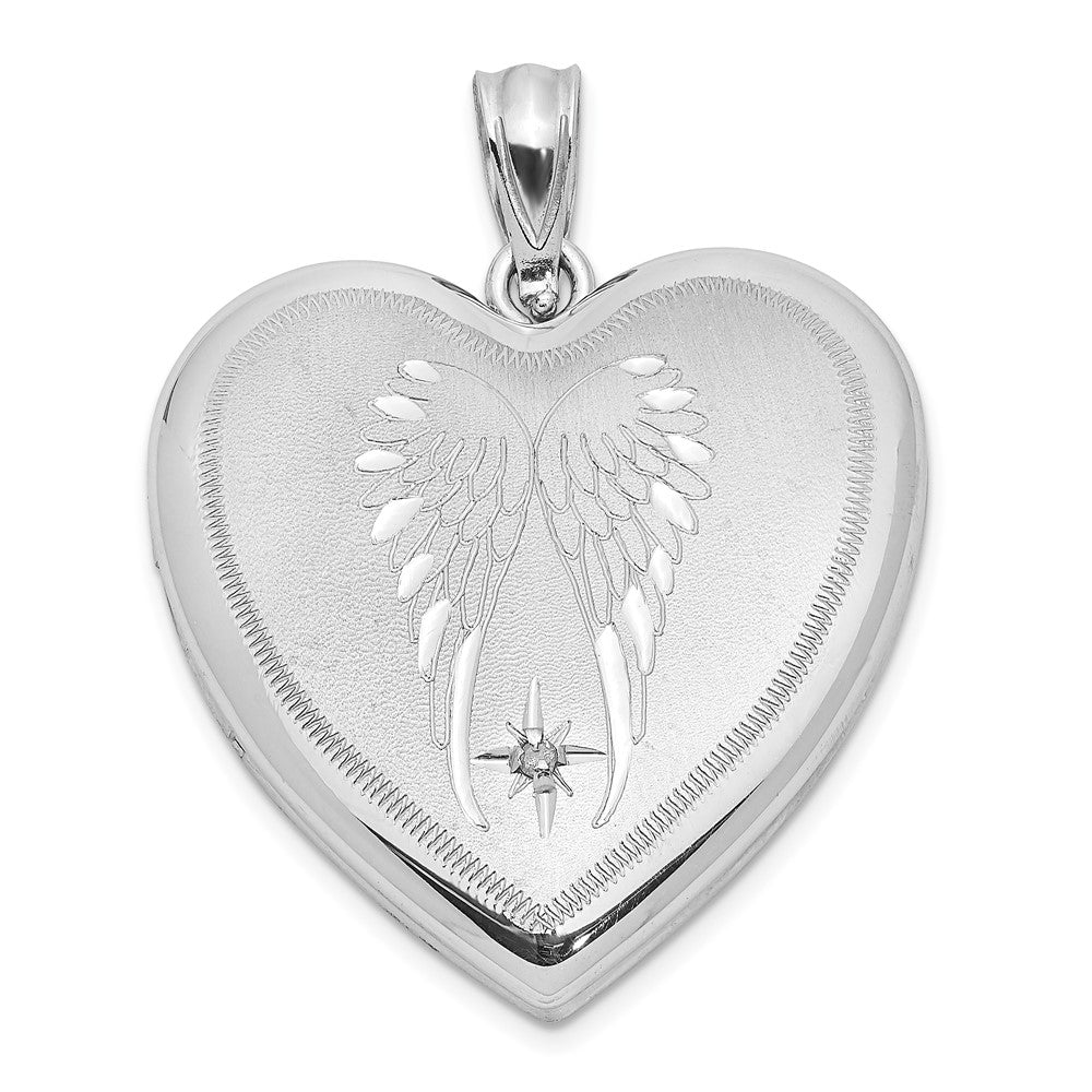 Anhänger aus rhodiniertem Sterlingsilber, satiniertes Herz-Medaillon mit Diamant-Flügeln, 24 mm