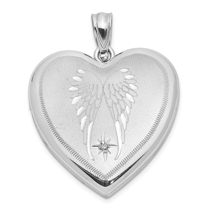 Anhänger aus rhodiniertem Sterlingsilber, satiniertes Herz-Medaillon mit Diamant-Flügeln, 24 mm