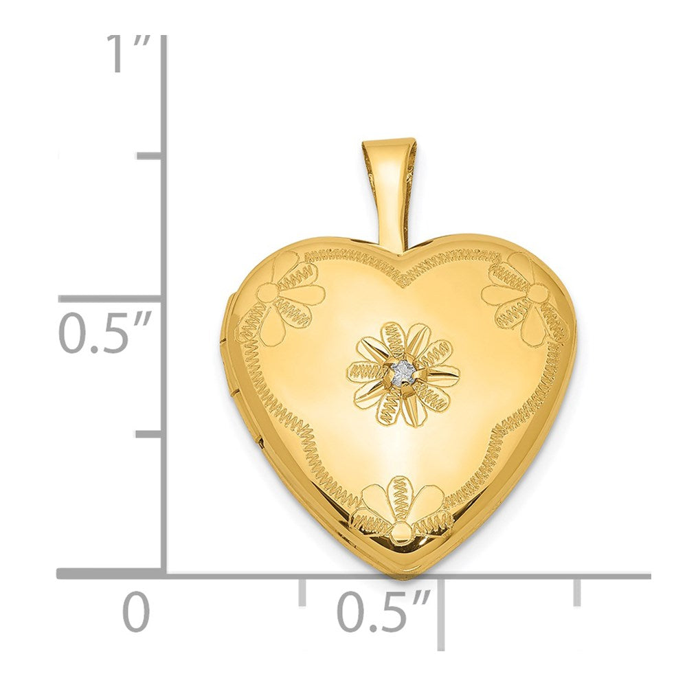 Golddoublé 14/20 1/20 mit Diamant Blume Design 15mm Herz Medaillon