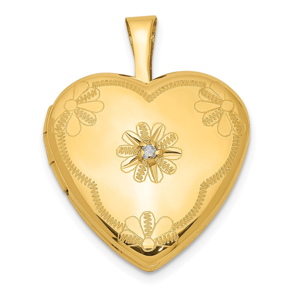 Golddoublé 14/20 1/20 mit Diamant Blume Design 15mm Herz Medaillon
