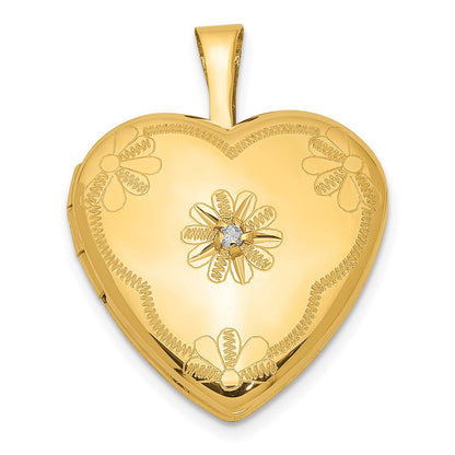 Golddoublé 14/20 1/20 mit Diamant Blume Design 15mm Herz Medaillon