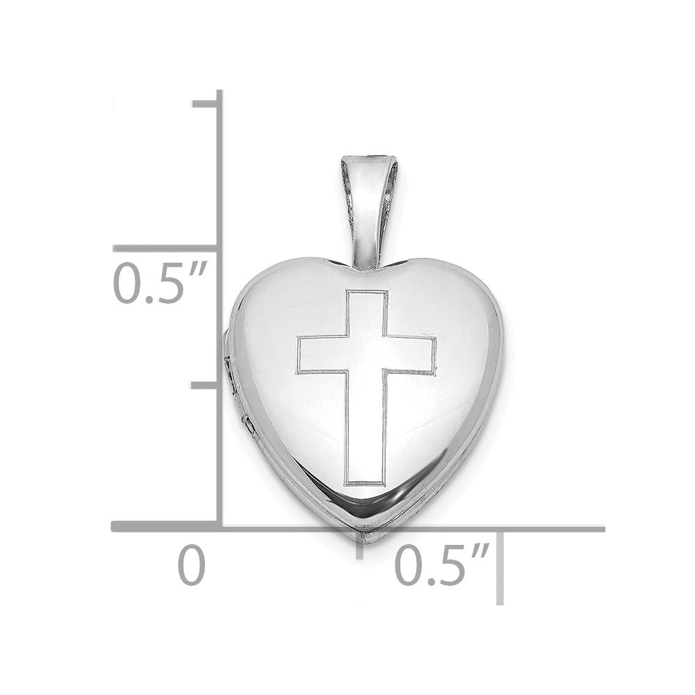 Sterlingsilber Rhodiniert Poliert Kreuz 12mm Herz Medaillon