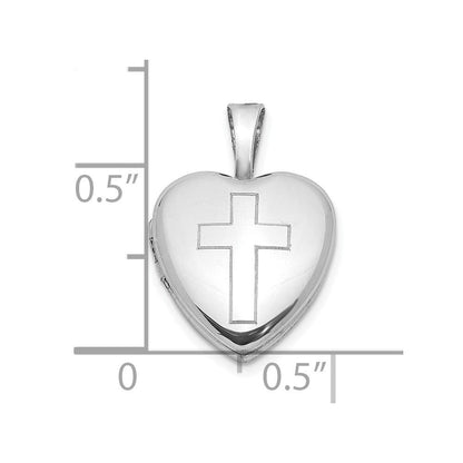 Sterlingsilber Rhodiniert Poliert Kreuz 12mm Herz Medaillon