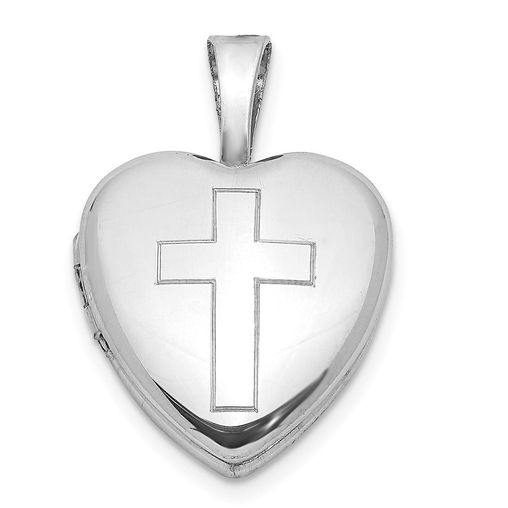 Sterlingsilber Rhodiniert Poliert Kreuz 12mm Herz Medaillon