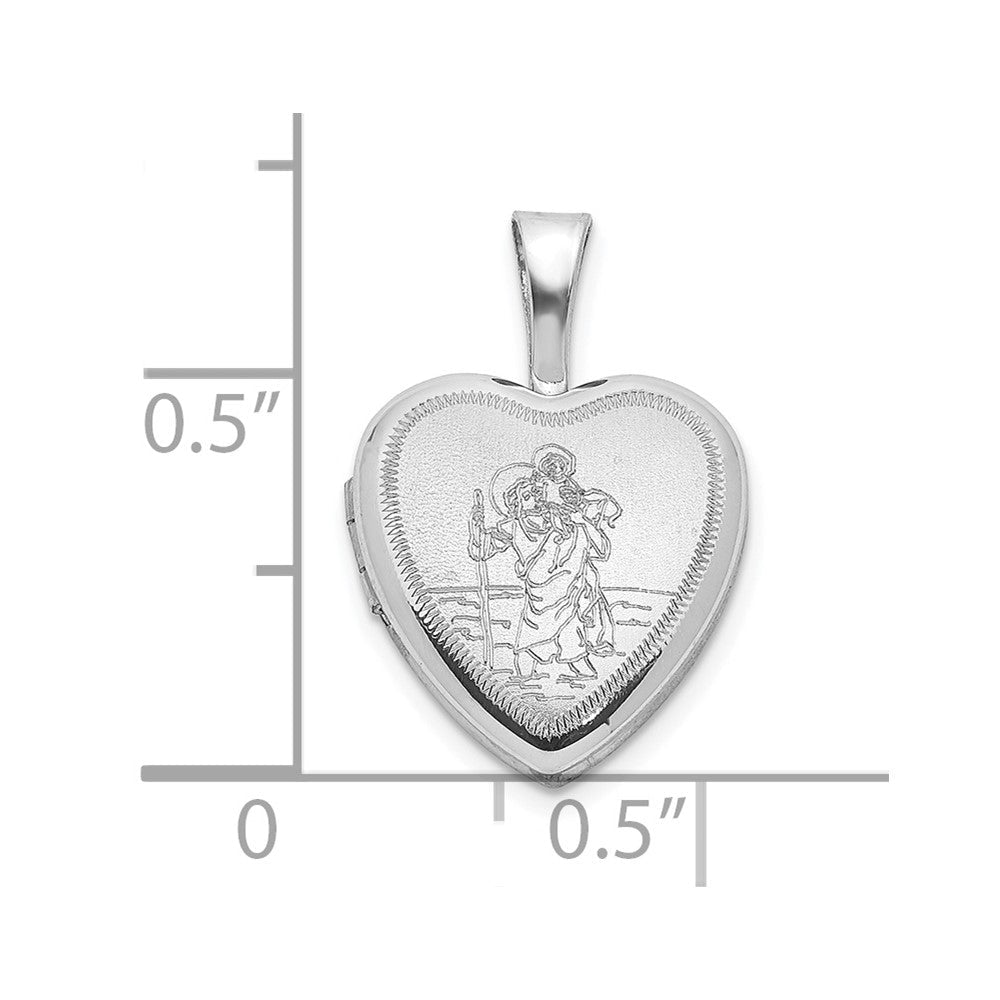 Sterlingsilber Rhodiniert Satiniert St. Christopher 12mm Herz Medaillon